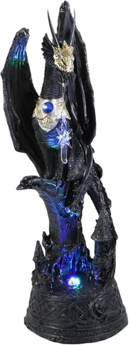 Ebros - Pedestal de dragón de zafiro azul de 12 pulgadas de alto con patrones de nudos celtas con luz nocturna LED que cambia de color y estalactita