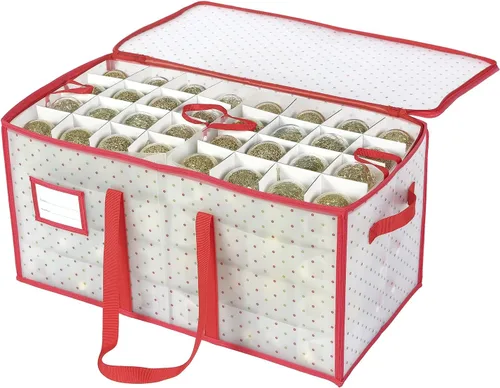 Sattiyrch Caja de almacenamiento de plástico para adornos de Navidad con bandejas, divisores personalizables, soporte organizador de adornos