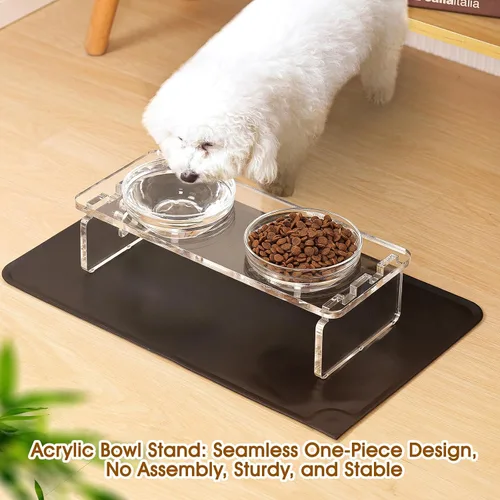 Miniatura 2 de Cuencos elevados para perros y gatos, soporte elevado de acrílico de 3.75 pulgadas con 2 cuencos de acero inoxidable y 2 cuencos de vidrio, juego