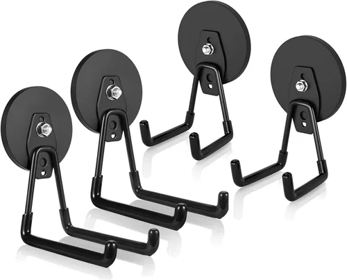 ENUODA Paquete de 4 ganchos magnéticos grandes y fuertes para colgar herramientas de patio, manguera de extensión, herramientas eléctricas