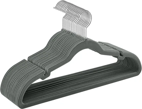 Miniatura 24 de SONGMICS Paquete de 30 perchas de terciopelo antideslizantes con muescas para el hombro, barra para pantalones, gancho giratorio de 360°, ahorro