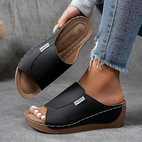 Miniatura 6 de Sandalias de cuña para mujer, puntera abierta, soporte de arco, calzado ortopédico para caminar, zapatos elegantes de suela suave sin cordones