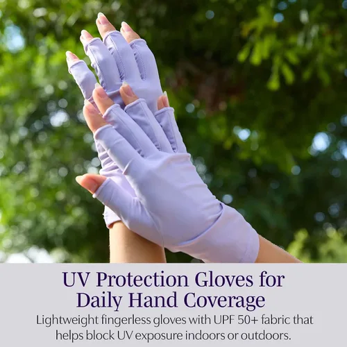 Miniatura 7 de Saian Guantes de protección UV UPF 50+ guantes solares sin dedos para proteger las manos – Nylon ligero sin dedos para manicura lámpara cuidado