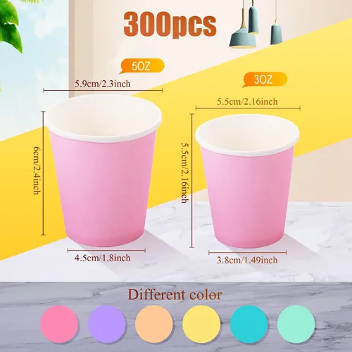 Miniatura 2 de Sawysine 300 tazas desechables de papel pastel de 5 onzas, tazas de enjuague bucal de colores, mini taza gruesa y resistente a fugas para agua