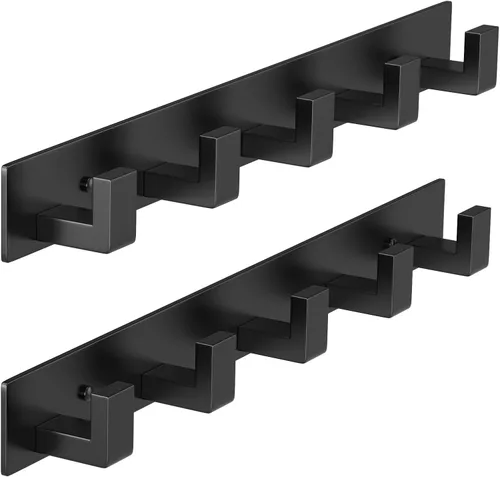 Miniatura 17 de PMMASTO Perchero montado en la pared, 3 ganchos de pared en forma de T para colgar, riel de ganchos para abrigos de acero inoxidable resistente