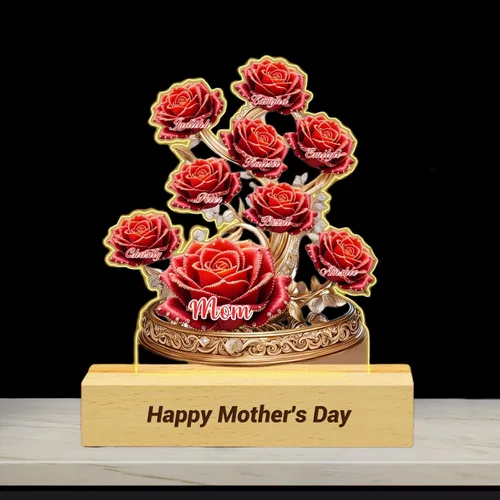 Miniatura 30 de Cada rosa contiene una pieza de tu lámpara de corazón, placa de rosa personalizada con nombre de 1 a 10 niños, luz LED personalizada para mamá, flor