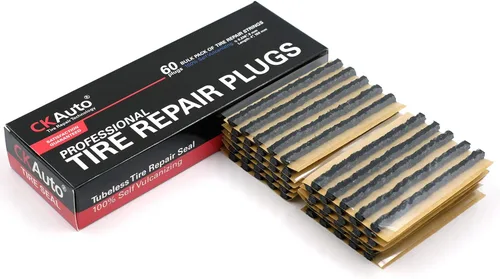 CKAuto 60 cuerdas negras de reparación de neumáticos de 4 pulgadas, tapones de reparación de neumáticos para neumáticos todoterreno sin cámara para