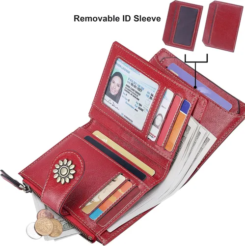 Miniatura 2 de Lavemi Cartera de cuero para mujer, pequeña, compacta, con bloqueo RFID, con bolsillo con cremallera
