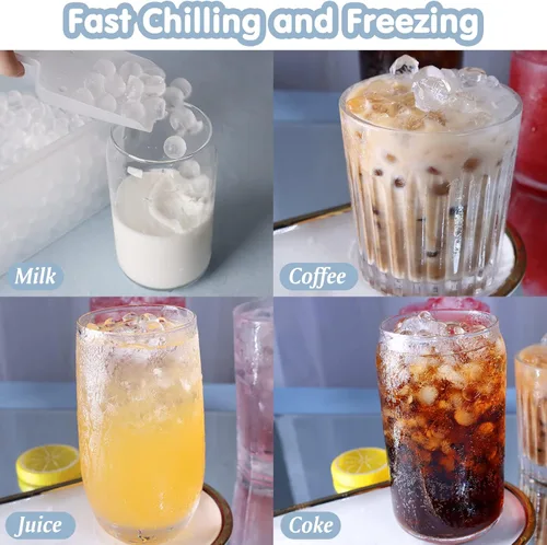 Miniatura 6 de WIBIMEN Bandejas Mini para Cubitos de Hielo, Bandejas Pequeñas y Redondas de Hielo en Forma de Guijarro Triturado para Congelador con Tapa - Para