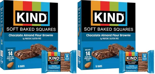 Miniatura 10 de KIND Cuadrados horneados suaves, brownie de harina de almendras y chocolate, sin gluten, barras de aperitivos saludables, 0.18 onzas de proteína, 6