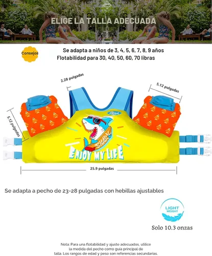 Miniatura 3 de AEOCOO Flotador Saltador de Charco 20-30-50-60-70 Libras, Chaleco de Natación para Niños Pequeños de 1-3-5-6-9 Años, Flotadores de Piscina