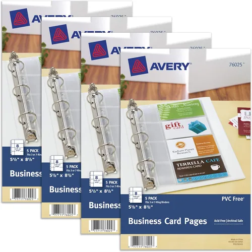 Miniatura 7 de Avery Páginas organizadoras de tarjetas de visita transparentes para mini carpetas de 5.5 x 8.5 pulgadas, paquete de 5 con capacidad para 40