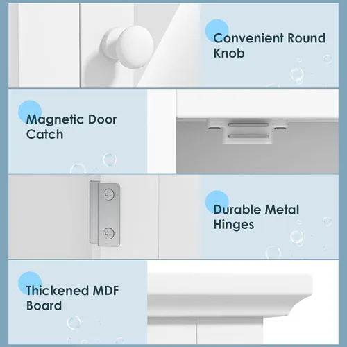 Miniatura 5 de Botiquín blanco con espejo, almacenamiento ajustable montado en la pared para baño, sala de estar, dormitorio, entrada y cocina