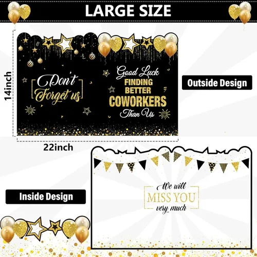 Miniatura 2 de Tarjeta de felicitación de despedida jumbo de color negro y dorado, grande, con texto en inglés "We Will Miss You", tarjetas para firmar tarjeta