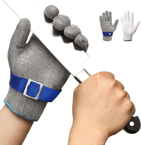 Guantes resistentes al corte ANSI A9 de Schwer, guantes de malla de alambre de acero inoxidable de grado alimenticio, guantes de corte de cuchillo