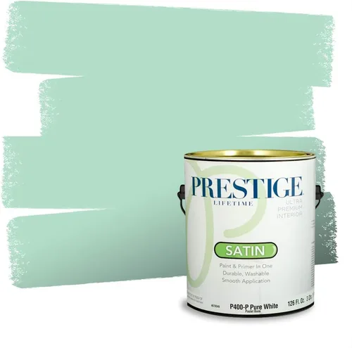 Miniatura 221 de Prestige Paints - Pintura exterior e imprimación en uno, 1 galón, plano, compatibilidad comparable con el color menta «Whipped Mint» de Behr