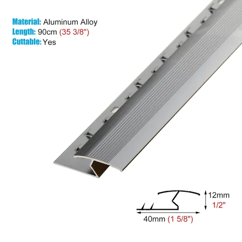 Miniatura 4 de TUJOBA Tira de transición de piso de aluminio, alfombra a azulejo/laminado/vinilo para piso de 35.4 in, tira de borde cortable para oficina en casa