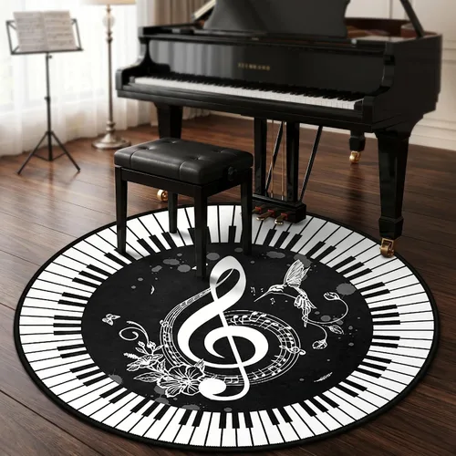 keepcute Alfombra redonda de música, notas de piano, tapete antideslizante para el suelo, alfombra redonda para dormitorio, sala de estar, estudio,