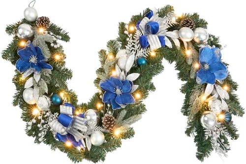 Miniatura 12 de Guirnalda de Navidad rosa de 6 pies para puerta delantera con 30 luces LED con temporizador, guirnalda festiva iluminada para vacaciones con copo