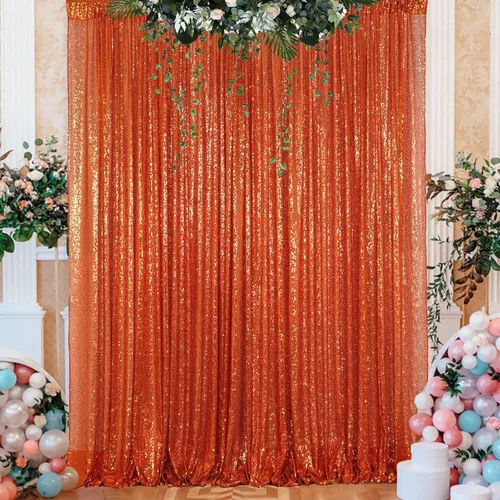 ShinyBeauty Cortinas brillantes para telón de fondo de 8 x 8 pies, cortina de tela con purpurina naranja para fotógrafos, telón de fondo de