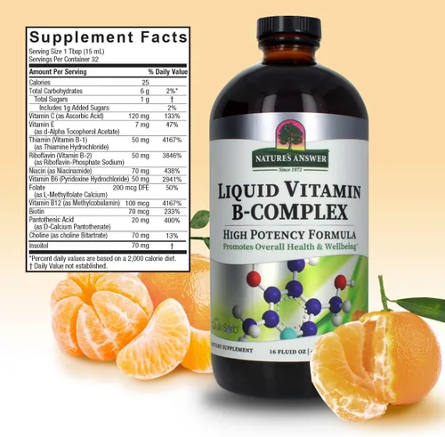 Miniatura 3 de Nature's Answer Vitamina Líquida B-Complex Apoya Niveles de Energía Saludables Promueve la Función Nerviosa Saludable Sabor Natural a Mandarina