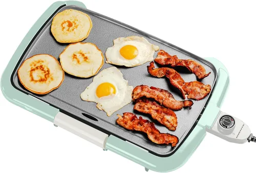 Miniatura 12 de OVENTE Parrilla eléctrica 2 en 1 para interior, parrilla coreana sin humo de 1500W con placa de cocción extraíble antiadherente, 3 sartenes
