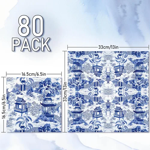 Miniatura 2 de 80 servilletas de papel toscano azul y blanco chinoiserie, servilletas de papel desechables para cena de granja, servilletas de almuerzo