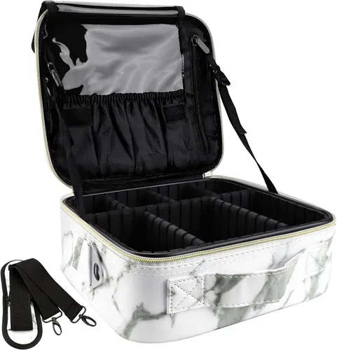 Bolsa de maquillaje de viaje de 10.4 pulgadas, estuche portátil de maquillaje, organizador de bolsas de cosméticos con divisores ajustables y correa