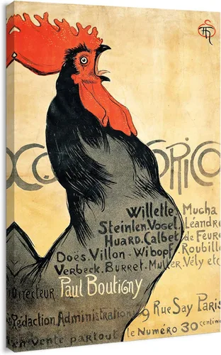 Impresión en Lienzo Arte de Pared - Póster Clásico Vintage Cocorico con un Gallo de Théophile Steinlen - 61x91 cm