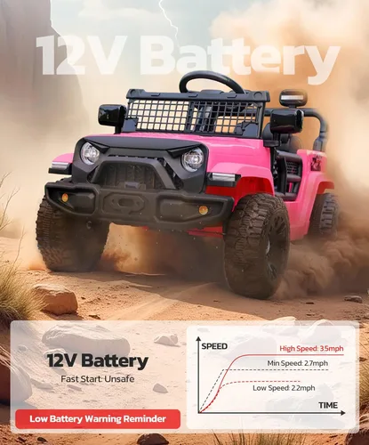 Miniatura 4 de ELEMARA Auto de paseo para niños, juguetes de paseo de 12 V con control remoto, autos eléctricos para niños con Bluetooth, luces LED, auto a batería
