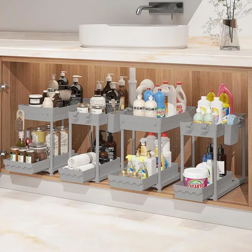 Miniatura 13 de Sevenblue Paquete de 4 organizadores para debajo del fregadero, organizadores de baño y almacenamiento, organizador de armario extraíble multiuso