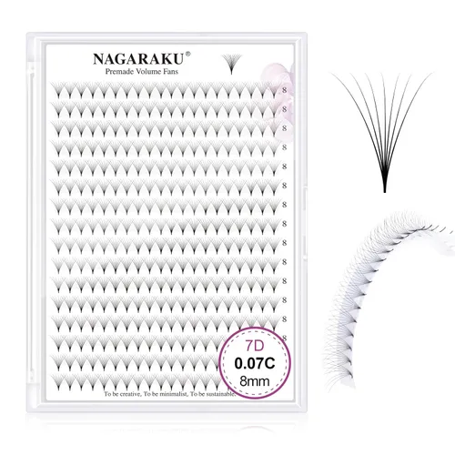 Miniatura 44 de NAGARAKU Wet Camellia - Extensión de pestañas, pestañas individuales, 3 abanicos de longitud múltiple, color negro mate natural, prepegadas