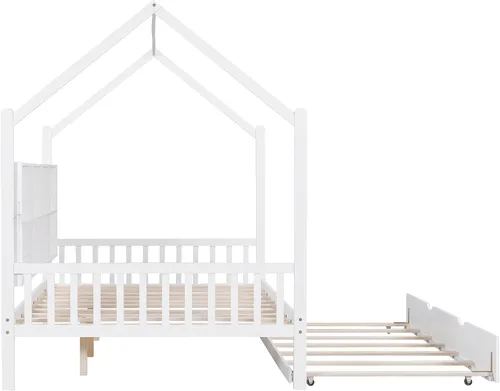 Miniatura 8 de Cama matrimonial con nido, marco de cama matrimonial para niños con estantes de almacenamiento y techo, cama Montessori, cama de tienda, cama