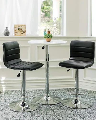 Miniatura 2 de Vogue Furniture Direct Taburetes de bar de piel sintética, modernos taburetes giratorios cuadrados ajustables con respaldo, sillas de barra