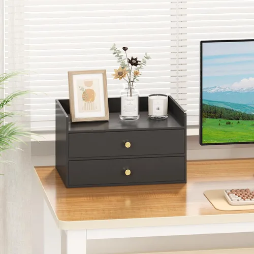 Miniatura 4 de Organizador de escritorio de bambú con cajones, cajones de almacenamiento de escritorio de madera para facturas, suministros de oficina, utensilios