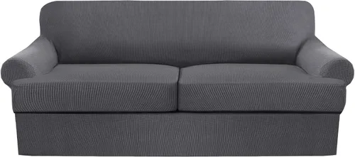 Miniatura 28 de Juego de fundas para sillas con cojines en T de 2 piezas, funda de sofá elástica para sillones y sillas con cojines en T