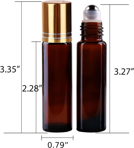 Miniatura 4 de inice 100 botellas de roll-on de 10 ml de vidrio ámbar para aceites esenciales con bolas de rodillo de acero inoxidable y tapa de aleación