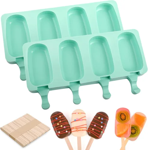 Miniatura 15 de WMKGG Juego de moldes de silicona para paletas, 2 piezas de moldes para helado con 50 palitos de madera para pastelitos, paletas de hielo, Azul