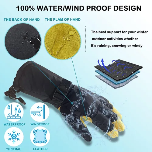 Miniatura 2 de Guantes de esquí de invierno de cuero para hombres, mujeres y niños, -22 3M Thinsulate cálidos para nieve, snowboard, motos de nieve, guantes