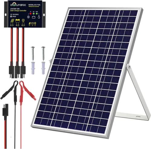 Miniatura 8 de SOLPERK Kit de panel solar de 50 W 24 V, controlador inteligente impermeable 10A PWM, cargador de batería solar para el hogar al aire libre para RV