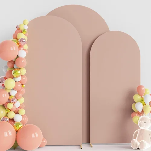 Miniatura 34 de Wokceer Juego de 3 fundas de arco de boda de elastano ajustadas para arco de boda para parte superior redonda, soporte de arco de Chiara para Beige