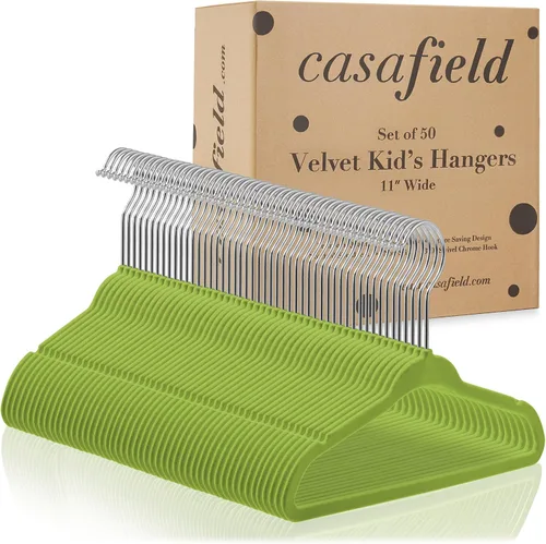 Miniatura 4 de Casafield 50 perchas de terciopelo para bebé, tamaño de 11 pulgadas, para ropa de bebés y niños pequeños, color verde lima