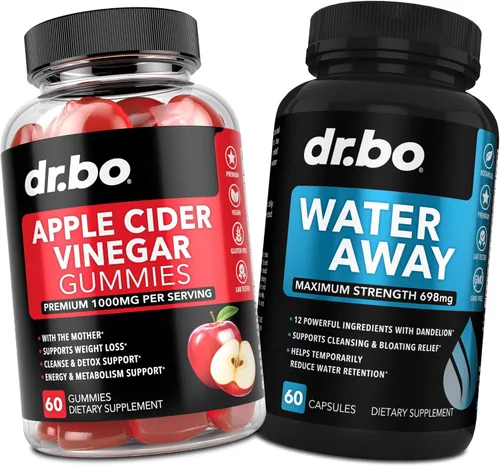 DR. BO Gomitas ACV y píldoras Water Away – Gomitas de vinagre de sidra de manzana de 1000 mg y diuréticos de retención de agua para la digestión,