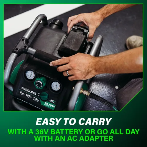 Miniatura 7 de Metabo HPT EC36DAQ4 - Compresor de aire inalámbrico de 2 galones, 36V MultiVolt, portátil y versátil, ideal para clavadoras de acabado neumáticas