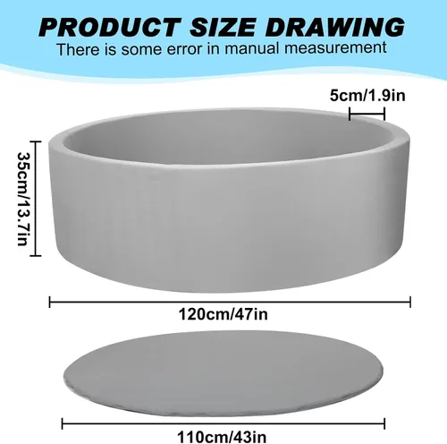 Miniatura 7 de Piscina de bolas de espuma para niños pequeños, niños y niñas, CALEPTONG 47.2"x 13.8" Piscinas de bolas para bebés súper grandes con esponja