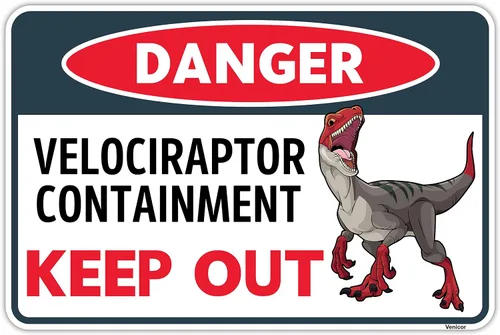 Venicor Letrero de dinosaurio de velociraptor, 8 x 12 pulgadas, aluminio, decoración de habitación de dinosaurio Raptor para niños y niños, póster