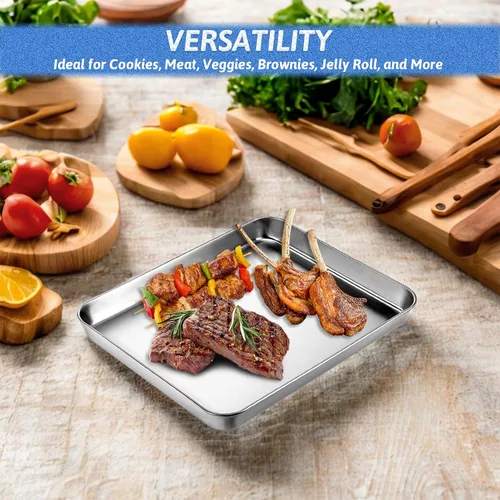 Miniatura 6 de 2 piezas de bandejas para horno tostador para hornear, hojas de hornear de 9x11, hoja para galletas de acero inoxidable, bandejas pequeñas