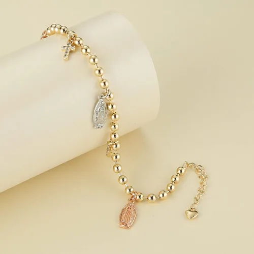 Miniatura 55 de HZMAN Pulsera de cruz con cuentas de rosario virgen de Guadalupe ajustable para mujer, regalo de joyería