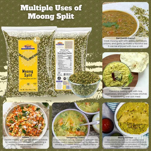 Miniatura 4 de Rani Moong - Lentejas indias divididas (granos de mung con piel) de 64 onzas (4 libras), 4.0 lbs a granel, totalmente naturales, aptas para gluten
