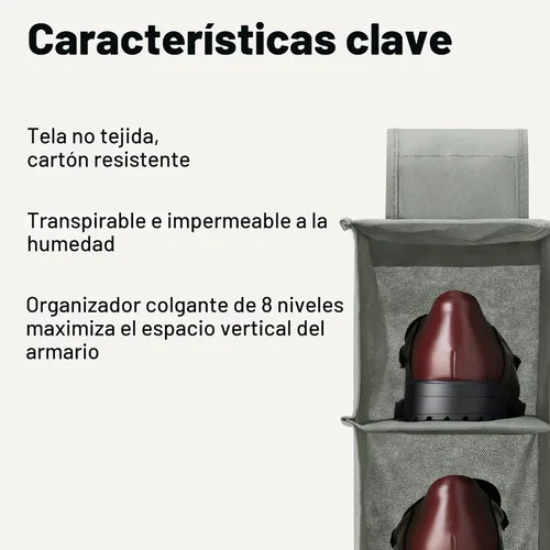 Miniatura 3 de Amazon Basics Organizador de zapatos colgante para armario de 8 niveles, 11.5 x 41 x 5.5 pulgadas, gris oscuro para almacenamiento en armario